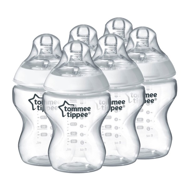 Tommee Tippee Closer to Nature® Baby Bottles, Breast-Like Teat with Anti-Colic Valve, 260ml, Pack of 6, Clear