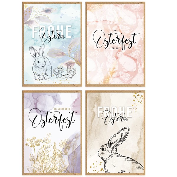 KOKO&LORA® Modern Easter Cards in Set of 4 with Matching
