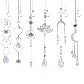 Hanging Crystal Suncatcher Kit, Rainbow Sun Catchers Ornament Pendant with Drop Prism Star Moon, Garden Home Decor (Pack of 6 - Silver)