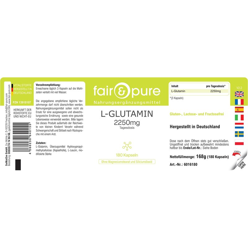 Fair & Pure L-Glutamine In Free Form, Bioavailable & Vegan