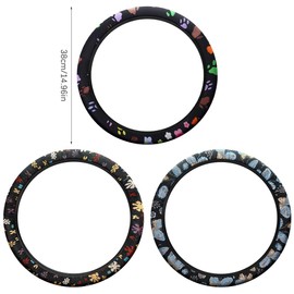 Hwtcjx Steering Wheel Cover, Car Steering Wheel Cover, Print Steering Wheel Cover, Breathable and Non-Slip, Universal Size 38 cm, Car Steering Wheel Cover Suitable for All Seasons (Multi-Colour)