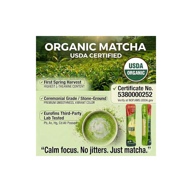 ZenRitual Organic Matcha Sticks - Convenient Single Serve Packets