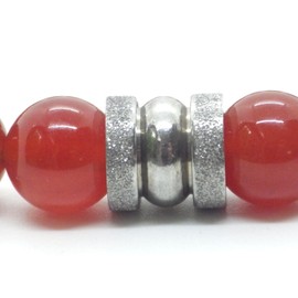 Ethnic men's bracelet in red carnelian beads and central stainless steel bead