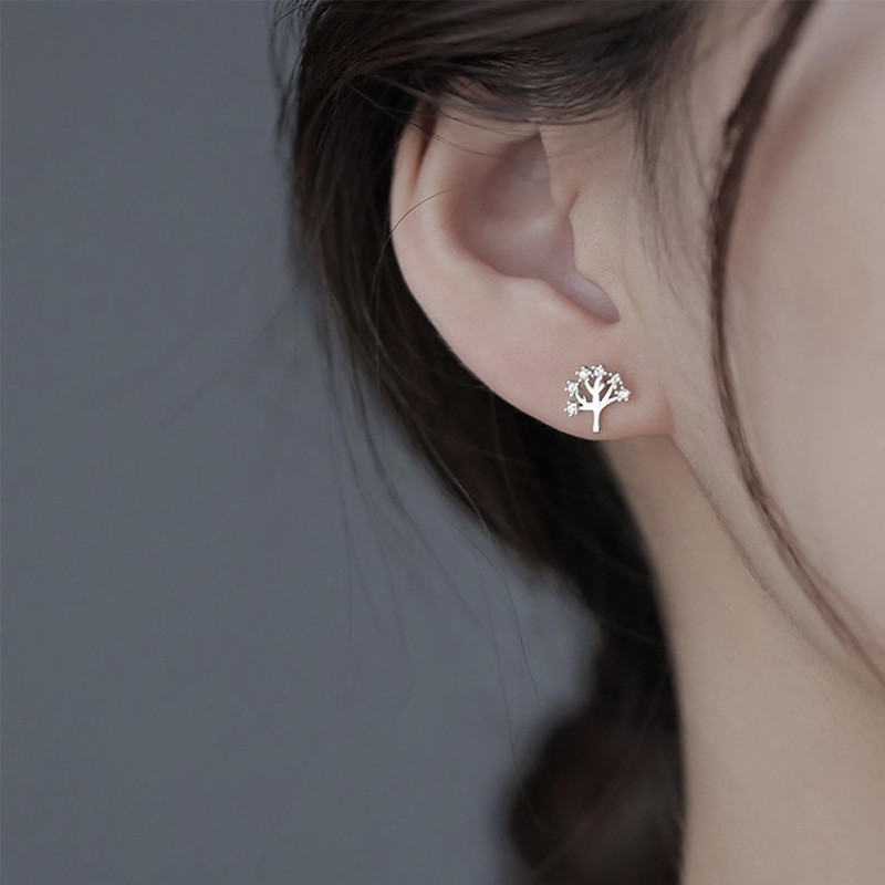 Women's Silver Cubic Zirconia Stud Earrings, Hypoallergenic, Simple Earrings, For