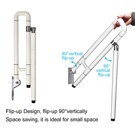 Handicap Grab Bars for Bathroom, Foldable Stainless Toilet Grab Bar with Textured Grip, 29.5(L) x27.5(H) inches Flip Up Toilet Safety Rails with Leg for Elderly