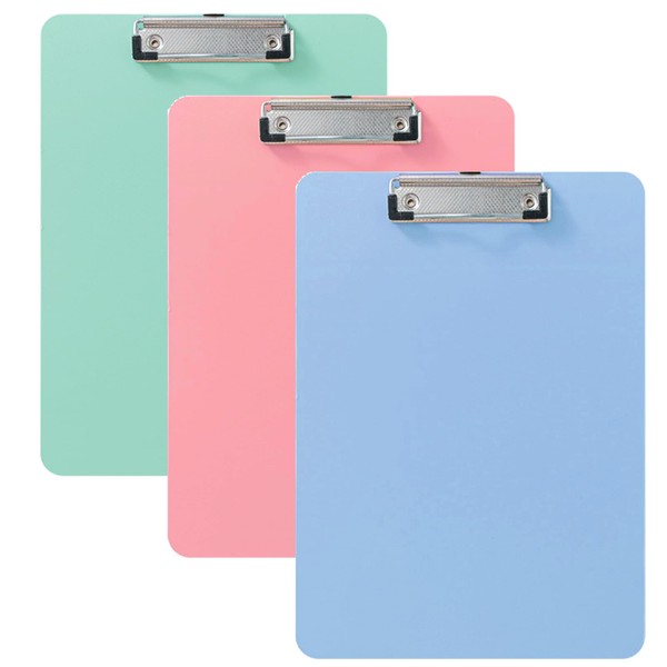Plastic Clipboards,3 PCS A4 Plastic Writing Pad,Colourful Clip Board, Multicolour