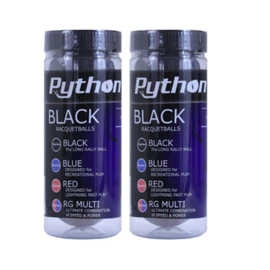 Python 3 Ball Can Black Racquetballs (Long Rally Ball!) (2-Packs/Cans, 6-Balls)