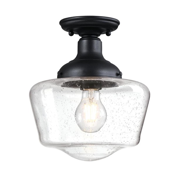 Westinghouse Lighting 6120900 Scholar Vintage-Style One Light Semi-Flush Ceiling Fixture, Textured Black Finish, Clear Seeded Glass