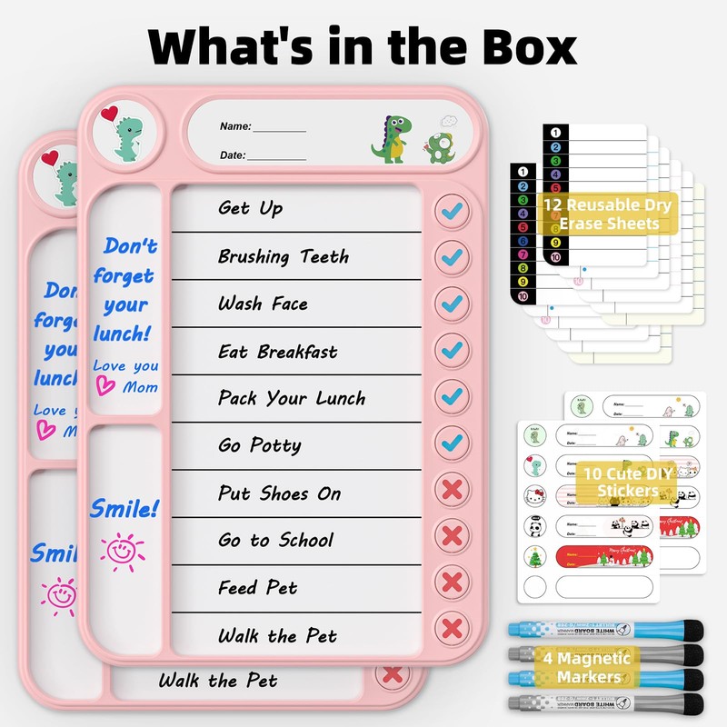 2 Pcs Magnetic Chore Chart for Kids, ADHD Task Tracker