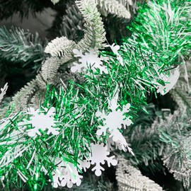 Green Christmas Snowflake Tinsel Garland, 10m / 32.8ft Christmas Tree Metallic Tinsel Xmas Tinsel Shiny Garland Thick Hanging Decorations for Christmas Party Home Decorations (Green)
