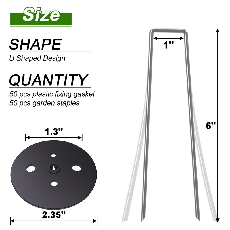 AAGUT 50 Pack Landscape Staples with Gasket Washer Caps, 6