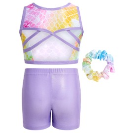 JiAmy Two Piece Gymnastics Leotards for Girls, Sleeveless Sparkly Dance Biketards with Shorts Ballet Tumbling Outfit for 3-12 Years