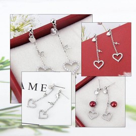 LGSY 925 Sterling Silver CZ Heart Threader Earrings Fitting for Pearl, Earring Post Findings with Pearl Seat for Pearl DIY Jewelry Making