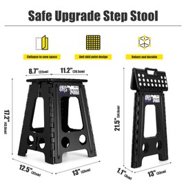 Delxo 17.5 Inch Folding Step Stool, Heavy Duty Foldable Stool for Adults,Premium Portable Collapsible Plastic Step Stool,Non Slip Folding Stools for Kitchen Bathroom Bedroom Up to 400LBS,(Black 1PC)