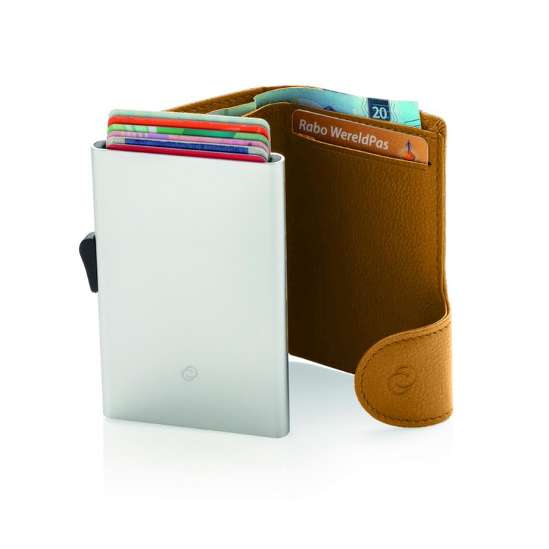 C-secure Card Holder in Mustard Brown Italian Leather RFID NFC