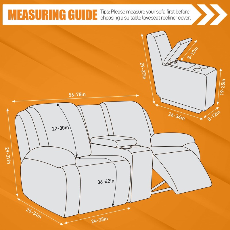 VANSOFY Recliner Loveseat Cover with Middle Console Stretch Reclining Sofa