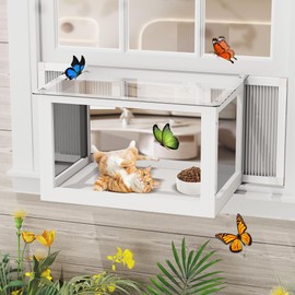 MAGIC UNION Window Catio for Indoor Cats, Cat Catio Outdoor Enclosure Window Box Perch w/Side Mosquito-Proof Wire Fits Double Hung Frames 25.4" to 43.3" Wide, Sunbathing Napping Overlooking (White)