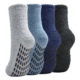 Saniripple Slipper Socks for Women Grip Socks Hospital Socks with Grips Fuzzy Warm Non Slip Socks navylightgrayskybluegray