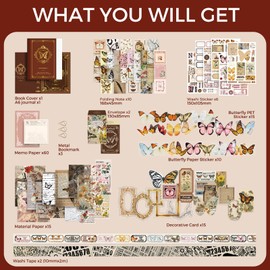 Funto Scrapbooking Kit(140 PCS), Vintage Collection-Whispers of Nature, Perfect for Bullet Scrapbooking Materials, Planner DIY Arts Craft Collage