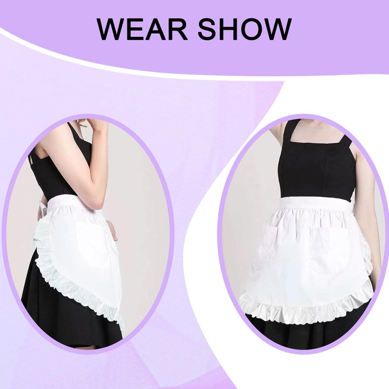 Benaewa White Apron, Waitress Apron with 2 Pockets, Adjustable Waist