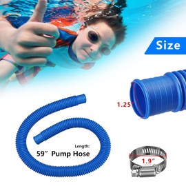 Pool Filter Pump Hose for Intex Pool Accessories - 1.25"Diameter Replacement Pool Hoses for Above Ground Pools Parts Compatible with Coleman ＆ Bestway,59"Long With 8 Clamps (2, Blue)
