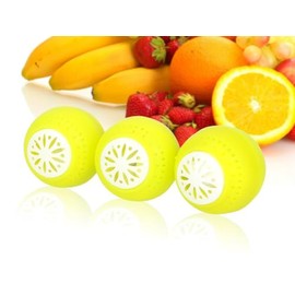 TRIS Odor Absorbing Balls for Refrigerator, Cupboard and Bathroom, Pack of 3, 5 cm, Absorbs Moisture, Yellow Lime Green, Fresh Fruits and Vegetables, Diameter 5 cm, Eliminates Odor