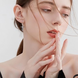 ONEFINITY Cross Earrings 925 Sterling Silver Cross Dangle Drop Earrings Cross Jewellery Gifts for Women, Silver, No Gemstone