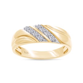 SAVEARTH DIAMONDS 1/4 cttw Round Cut Lab Created Moissanite Double Row Men's Wedding Band Ring in 14k Yellow Gold Plated Sterling Silver(VVS1 Clarity, 0.25 Cttw)-10.5