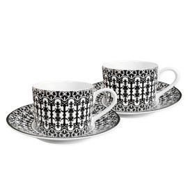 Caskata Casablanca Cups and Saucers Set of 2 | Bone China Black Teacups and Saucers for Entertaining or Everyday | Perfect for Wedding, Birthday, Christmas & Holiday Gifts | 6 oz
