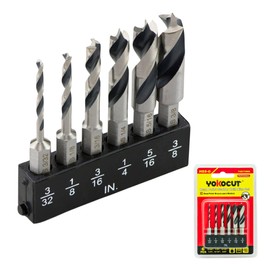 Brad Point Drill Bit Set for Woodworking, Stubby Short Length Drill Bit Set for Wood, 6pcs High Speed Steel with 1/4 Inch Quick Change Hex Shank