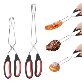 2Pcs Stainless Steel Scissor Tongs Cooking Scissor Tongs Food Tongs Kitchen Tongs Kitchen Baking Bread Food Tong Barbecue Grilling Tongs Tool for Flipping Food(Black+red,Size:9/11inch)