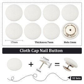 BENECREAT 32 Sets 0.67Inch Baseball Cap Button Top Replacement Hats Buttons, White Cloth Covered Hat Button for Hat Replacement Repair Jeans Blouse Sewing