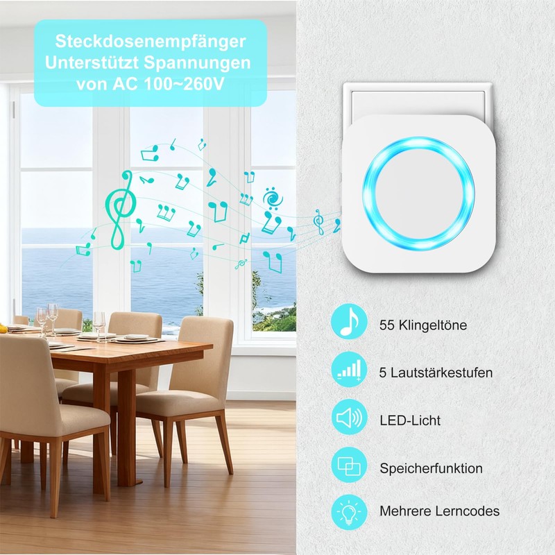 AIMAX Wireless Bell with 2 Transmitters and 3 Receivers, Bell