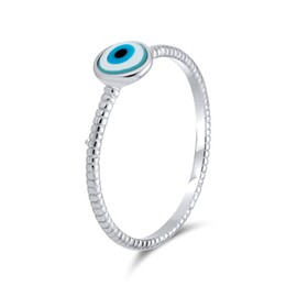 Minimalist Simple .925 Sterling Silver Midi Knuckle 1MM Band Stackable Evil Eye Ring For Teen For Girlfriend