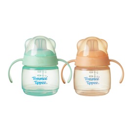Tommee Tippee Transition Spout Cup, 150ml, Spill-Free Toddler Transition Cup for 4 Months+, with a Natural Feel Bite-Resistant Spout, Green and Orange, 2 Pack