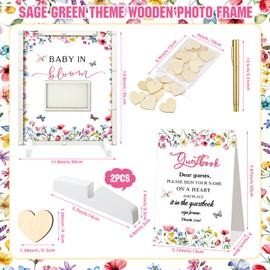 Beeveer 65 Pcs Baby Shower Guest Book Alternatives He or She Gender Reveal Baby Shower Decorations Sign in Guest Book with Picture Frame and 60 Wooden Chip for Baby Shower (Multicolor,Wildflower)