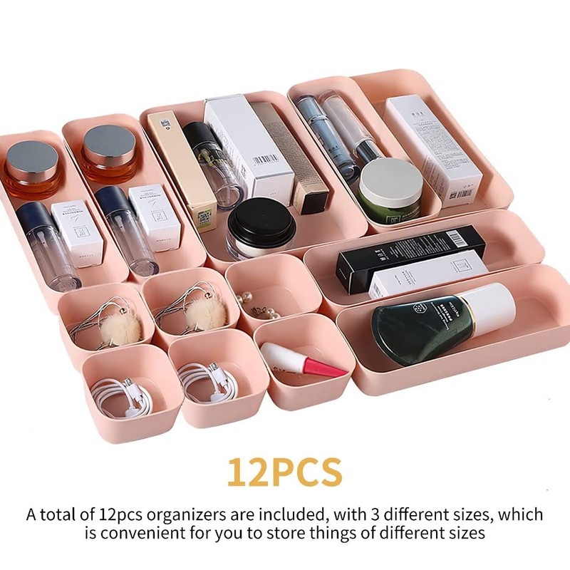 Thinkspace Beauty 12 Pieces Plastic Desk Drawer Organizer and Storage,