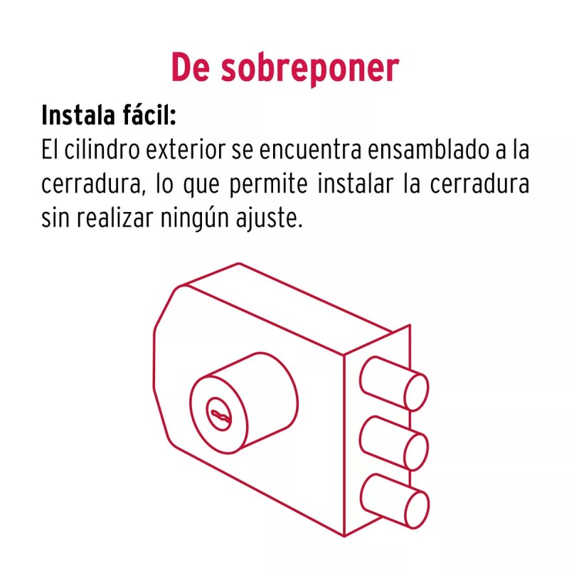 Hermex Cerradura De Sobreponer, 3 Barras Hermex 43488 Color Gris