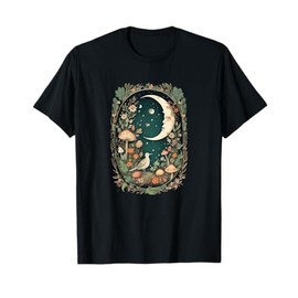 Aesthetic Goblincore and dark Cottagecore Mushroom Moon Bird T-Shirt