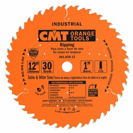 CMT 201.030.12 12" x 30 Tooth FTG, .126 Kerf, 1" Bore Table Saw Ripping Blade