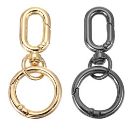 PATIKIL 2.2" Swivel Snap Hooks with Key Rings, 2Pcs Double Opening Metal Oval Swivel Spring Clasp Clip with O Ring for DIY Crafts Jewelry Lanyard Making, Dark Gray/Gold Tone