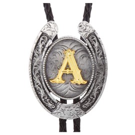 HUABOLA CALYN Vintage Bolo Tie for Men- Initial Letter ABCDMJR to Z Western Cowboy Bolo Tie for Women (A)
