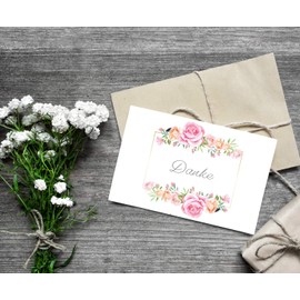 6 Premium Thank You Cards (Folding Cards) with 6 White Envelopes, Thank You, Cards, Thank You Cards, Wedding, Birth, Baby, Christening, Farewell, Birthday, Anniversary, Flowers Motif