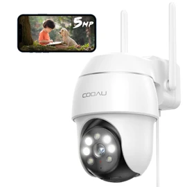 COOAU Security Camera, Outdoor, Wireless, 5MP/1944P, Long Distance Night Vision, 5dBi Antenna, H.265 Video Compression, Night Color Shooting, Surveillance Camera, Pan/Tilt 360° Wide Angle Photography, Constant Recording, Human Body Detection, Detection A