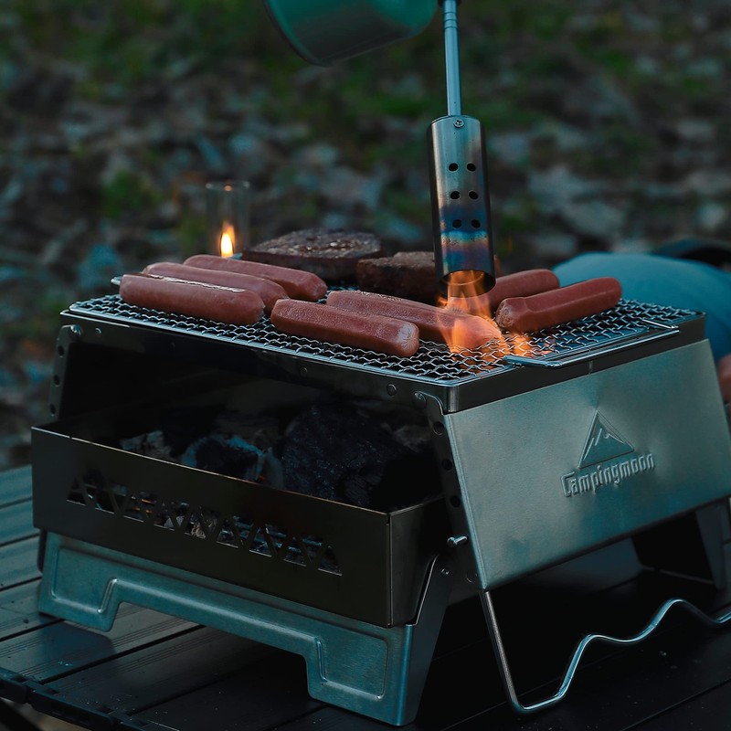 CAMPINGMOON Folding Campfire Grill Grate Open Fire Cooking Camping Portable