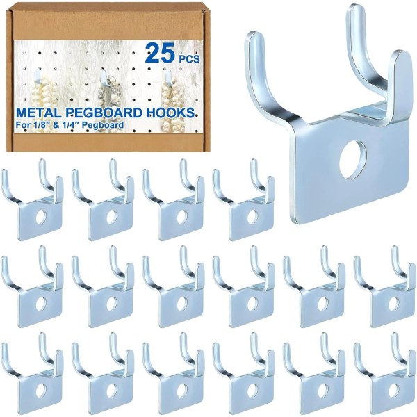 Tandefio 25 Pcs Pegboard Hooks Metal Prong Hook Peg Board