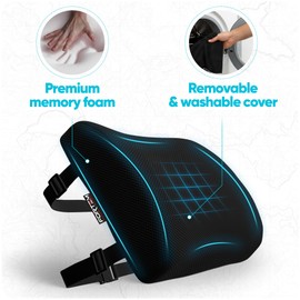 FORTEM Lumbar Support Cushion, Back Support for Office Chair and Car Seat, Back Rest for Gaming, Memory Foam Pillow, Desk Chair Cushion, Breathable & Washable Cover, Adjustable Straps