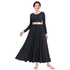 ORIDOOR Women Worship Liturgical Dance Dress Full Length Church Robe Modern Praise Dance Dress Lyrical 03a-Black Medium