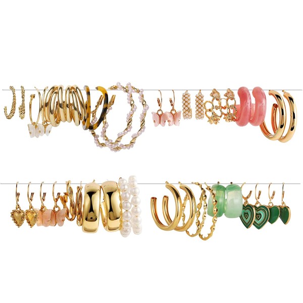 20 Pairs Fashion Earrings for Women Girls - Gold Hoop Earrings Set - Stud Drop Earrings Crystal Pearl Stud Earrings Set for Birthday Party Jewelry Gift