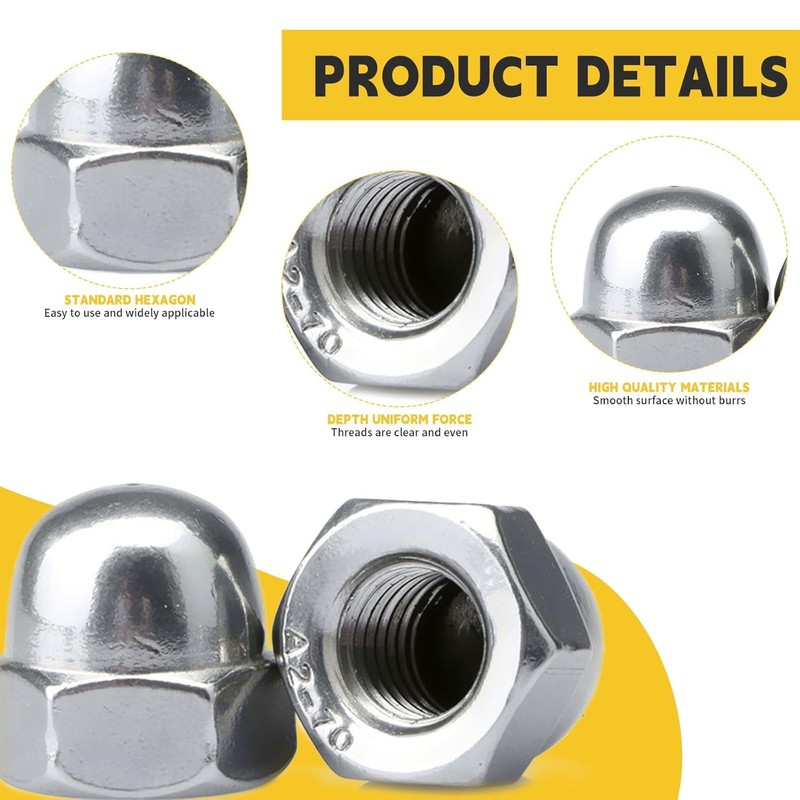 60 Pcs M8 Dome Cap Nuts, A2 V2A Metric Nut